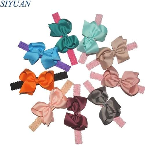 84pcs/lot 21 Colors Stretchy Lace Headband with 4.5 Inch Grosgrain Ribbon Bow Hair Accessories Kids Photography Props FD261