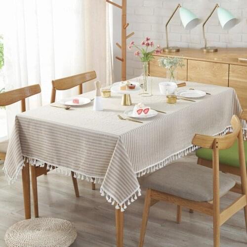 Decorative Table Cloth With Tassel Striped Tablecloth Rectangular Table Cloth Home Kitchen Dining Table Cover Hotel Tablecloth