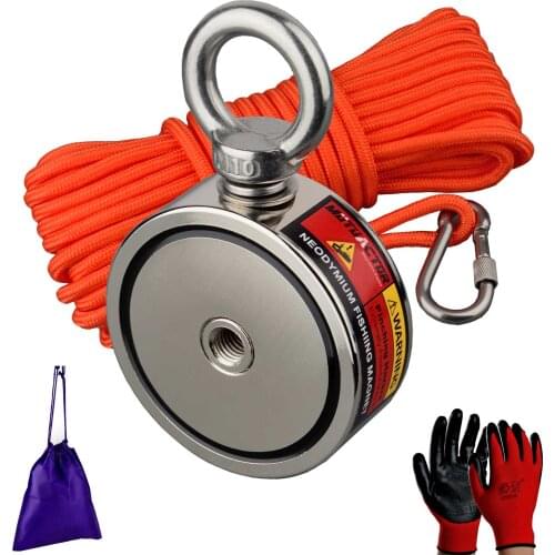 250KG*2 Double sided Magnet Power Magnetic Material Base Strong Neodymium N52 Ring Fishing Magnets 20M Durable Rope and Gloves