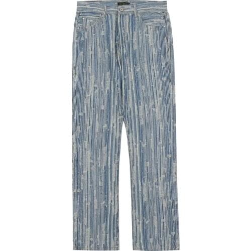 EukaaRu Wear Out Process Washed Straight Baggy Jeans Mens Street Trend Casual Pants Loose Straight Wide Leg Denim Trousers