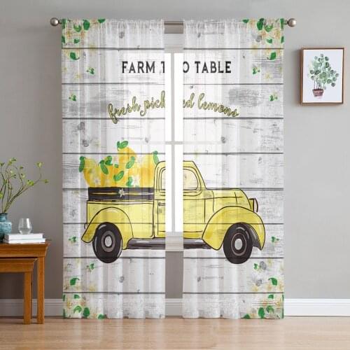 American Country Style Lemon Truck Wood Voile Tulle Sheer Curtains for Bedroom Living Room Kitchen Decor Chiffon Windows Curtain