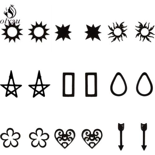 Tiny Geometric Stainless Steel Earrings for Women Bohemia Small Heart Square Arrow Sun Star Earings Fashion Black Jewelry brinco