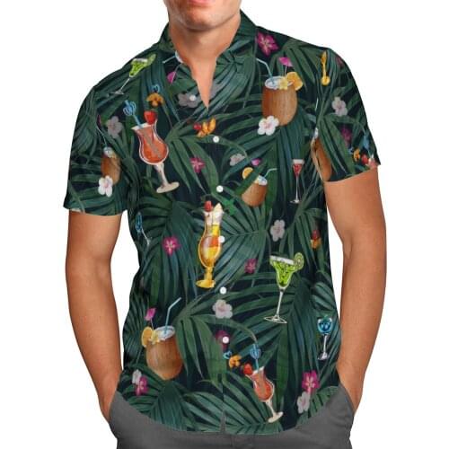 Green Weeds Print Short Sleeve Shirts For Men Loose Cardigan Button Shirts Plus Size Hawaiian Style Summer 2021 Ventilated Shirt
