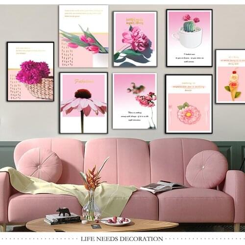 Pink Flower World Modern Wall Art Canvas Nordic Landscape Painting For Girl Room Decorative Picture Painting Home Decoration