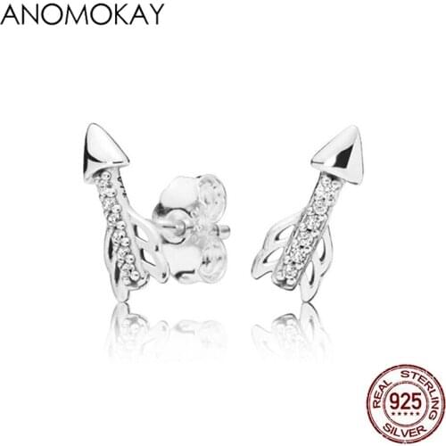 New Trendy 100% 925 Sterling Silver Heart Arrow Stud Earrings for Girl Women Luxury Silver Earrings Jewelry Gift