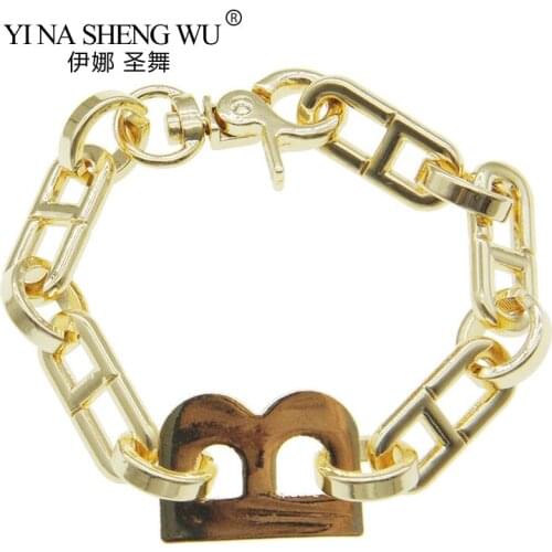New Design Gold /Silver Color Metal Letter B Bracelets for Women Thick Link Chain Man Bracelet Fashion Gift Jewelry Accessories