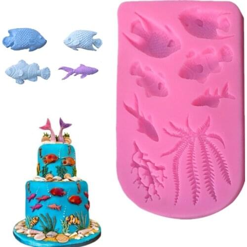 Ocean series seaweed tropical fish fish silicone mold seaweed coral fudge cake decoration tool chocolate candy pastry decoration