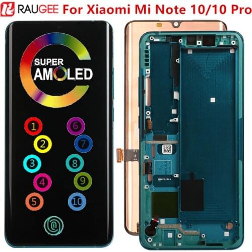 Original Display For Xiaomi Mi Note 10 Lcd Screen 10 Touch AMOLED Screen With Fingerprint/Frame For Xiaomi Mi Note 10 Pro