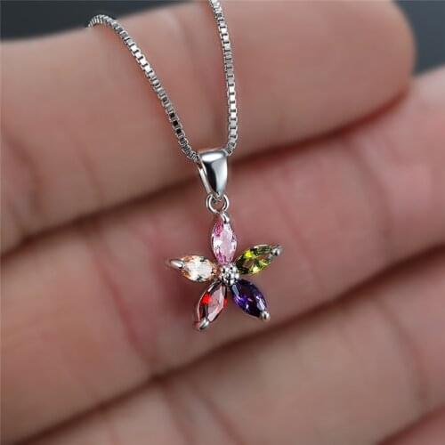 Multicolor Zircon Five-pointed Star Pendant Necklaces For Women Wedding Jewelry Vintage Fashion Rainbow Stone Pentagram Necklace