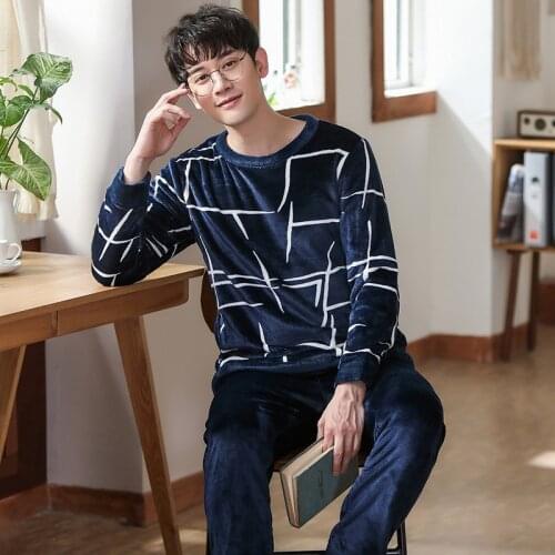 Stripe Pajamas Men Long Sleeve Pijama Set For Male Plus Size Sleep Clothing Casual Nightie Sleepwear Man Pyjamas Suit Winter