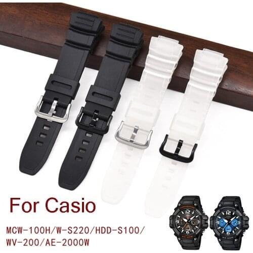 Watch Band for Casio MCW-100H/110H/W-S220/HDD-S100 WV-200/AE-2000/2100 Resin Strap 16mm Watch Accessories Silicone Strap