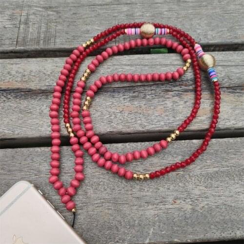 Wood Bead Neck strap Keychains Pendant Neckline Lanyard Mobile phone Strap Charms Keyring Buckle rope Anti-slip Cord Lanyard