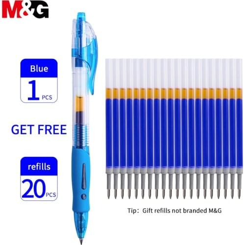 M&G 21pcs/lot Refillable Gel Pen 0.5mm retractable Liquid ink pen for School Office business Supplies Stationary