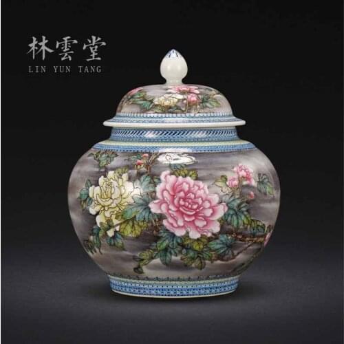 Hand-painted pastel month under seal pot peony tea jingdezhen ceramic decorative POTS furnishing articles by hand
