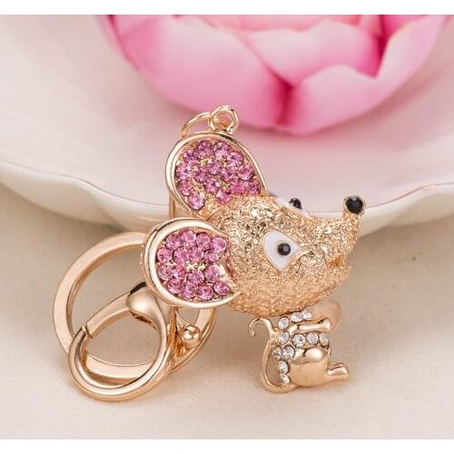 Cute Vintage Couple Mouse Keychain Womens Rhinestone Crystal Mice Pendant Handbag Purse Key Ring Gift 2020 New Year Trinket