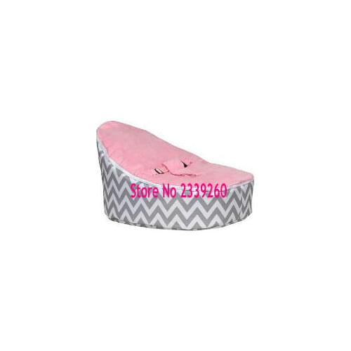 COVER ONLY, NO FILLINGS - light grey chevron with pink seat cover baby bean bag chair