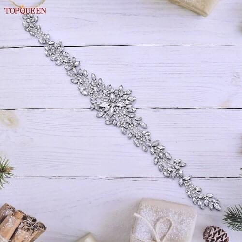 TOPQUEEN S11 (1pc) Sew On Strass Applique Rhinestone For Wedding Dress Belt Crystals Patch Iron On Glass Bridal Headband Trim