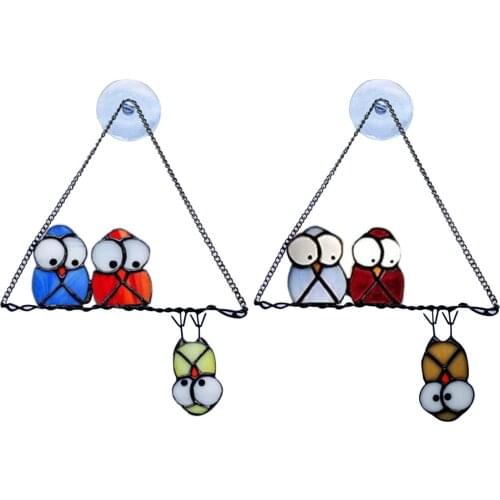 Home Decor Glass Window Hanging Decoration Unique Owl Ornament Craft Chain Hanging For Balcony Garden Decoration Outdoor