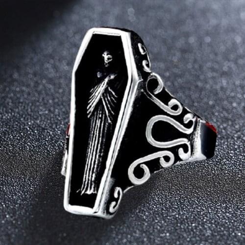 Vintage Vampire-Coffin Ghost Rings Gothic Punk Stainless Steel Mens Male Boyfriend Jewelry Creativity Gift Wholesale