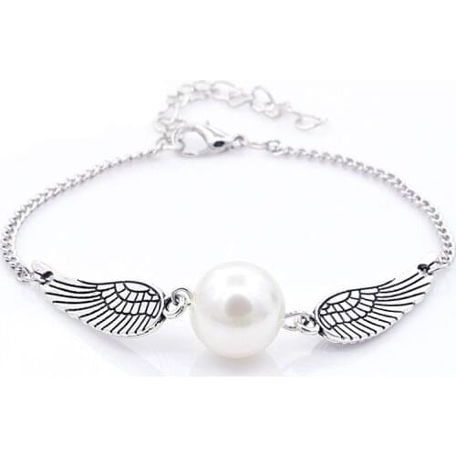 Vintage Pearl Angel Bracelet Silver Color Wings Vintage SteamPunk Fashion Jewelry Wholesale