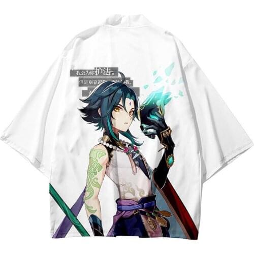 Game Genshin Impact Xiao Japanese Kimono Haori Yukata Cosplay Women/Men Fashion Summer Short Sleeve Kimono Shirts Streetwear