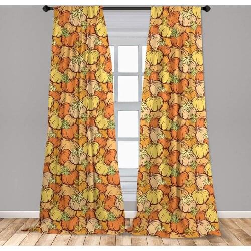 Pumpkin Curtain Hand Drawn Cartoon of Seasonal Fruits and Leaves Fall Illustration Window Curtain Living Room Bedroom
