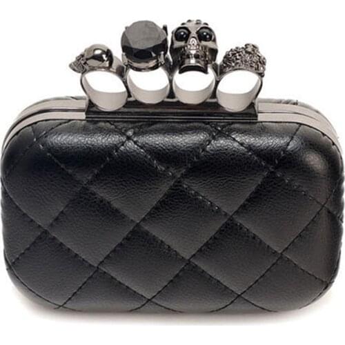 Womens Bag,Skull Ring Shoulder Bag,Ladies Evening Clutch Bag,Vintage Clutch Bag,8 Inch Long Black Wallet