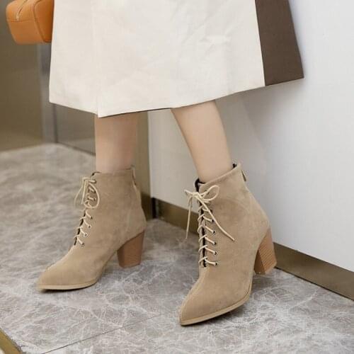 Women Ankle Boots Nubuck Leather 21-28 Cm Feet Length Boots for Women Pointed Toe Lace-Up Chelsea Boots High Heel Boots Women