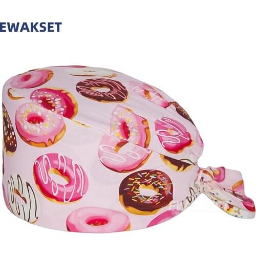 Women Men Surgicals Cap Cookie Printing Cotton nursing scrub hats for long hair nurse accessories Working scrubs Caps Wholesale