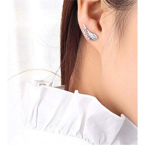 925 Sterling Silver Feather Fairy Wings Stud Earrings Silver For Women Fine Silver Jewelry Christmas Hot Sale