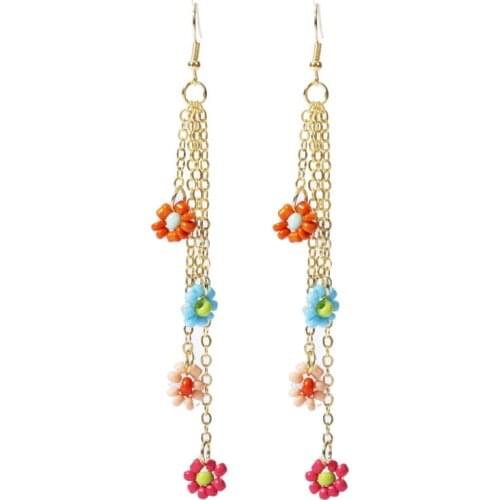 2021 Trendy Beads Flowers Drop Earrings For Women Girl Handmade Tassel Dangle Statement Brincos Female Jewelry Wholesale Party