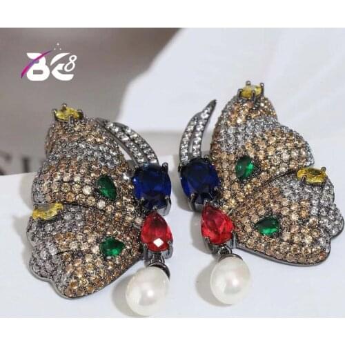 Be 8 Luxury Micro Pave Multicolor CZ Stone Stud Earrings Beautiful Butterfly Shape Earring for Women Female Bijoux Brincos E827