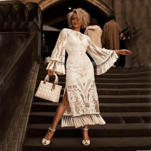 Embroidery Banquet Long Dress Women Two Piece Set Flare Long Sleeve Tassel Middle East Evening Party Dress and Slip Dress Ladies