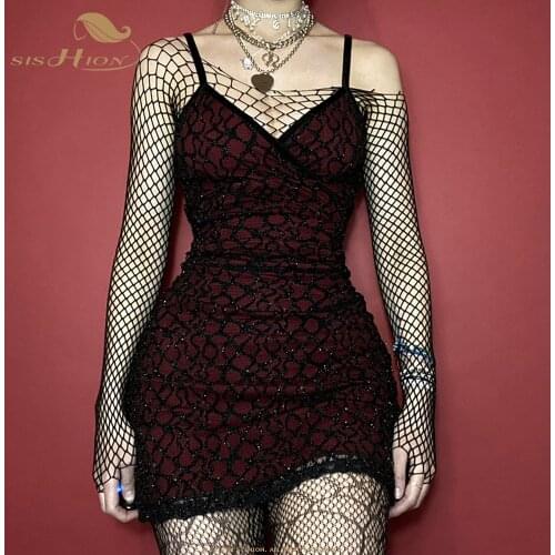 Gothic Sexy V Neck Red Dress Grunge Bodycon Backless High Waist Mini Dress Goth Vintage Sleeveless Women Dress Club Wear VD2193