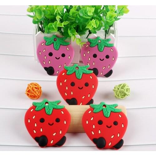 Kovict 1pcs Strawberry Silicone Teether Food Grade Baby Teething Toy DIY Pacifier Chain Accessories Fruit Pendants Product