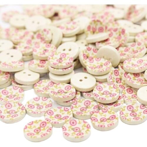 100pcs Printing Flowers Wooden Buttons Sewing Craft Buttons Children Scrapbooking Decorations Clothes Wood Material Botones