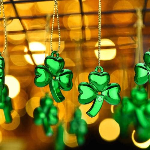 12 Pieces St. Patricks Day Shamrocks Ornament Green Shamrock Shaped Hanging Baubles Lucky Clover Pendant Decorations