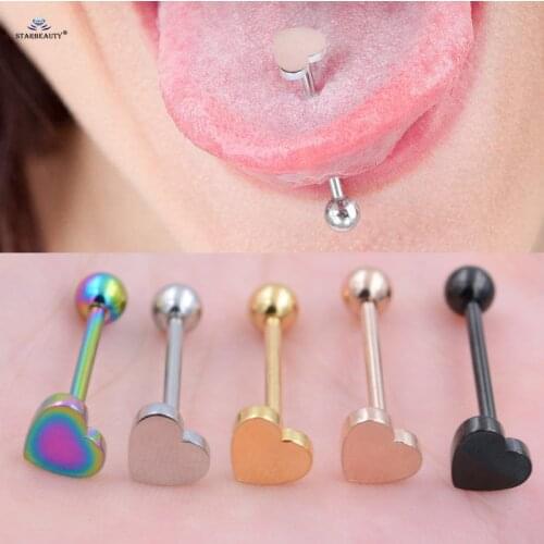 14G Multicolor Heart Tongue Piercing Tongue Rings Rose Gold Sexy Nipple Ring Industrial Piercing Barbells Earrings Body Jewelry