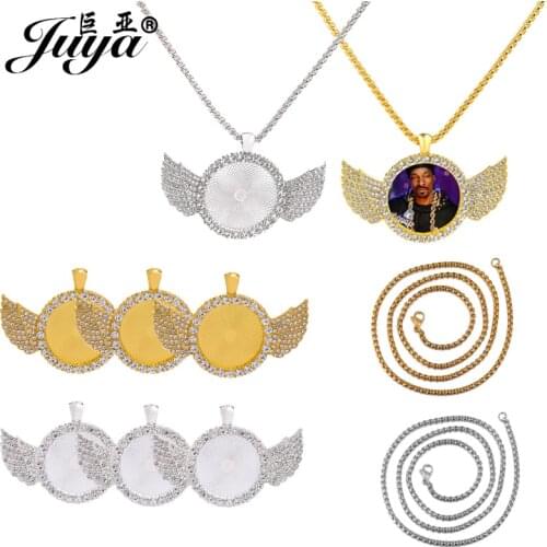 20pcs/set 25/30mm Blank Wings Pendant Base Matched 60cm Stainless Steel Real Gold Plated Chains For DIY Necklaces Jewelry Making