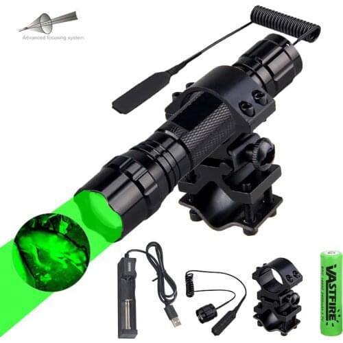 300 Yard Zoomable LED Tactical Flashlight Torch Hunting Lamp Adjustable Flash Light+Rifle Scope Mount+Switch+18650+Charger