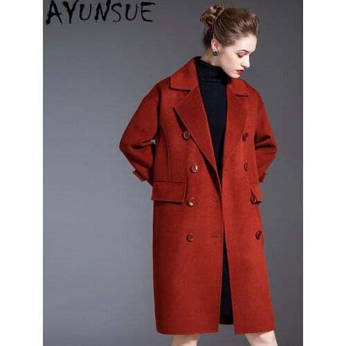 AYUNSUE 2020 Elegant 90% Wool Coat Women 10% Cashmere Coats Autumn Winter Jacket Female Woolen Coats Long Jackets Manteau Femme