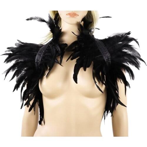 Black Natural Feather Shrug Shawl Shoulder Wraps Cape Gothic Collar Cosplay Party Body Cage Harness Bra Belt Feather Fake Collar
