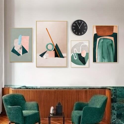 Pure and Fresh Green Pink White Life Geometry Abstract Wall Pictures Canvas Painting Nordic Posters for Living Room Decoration