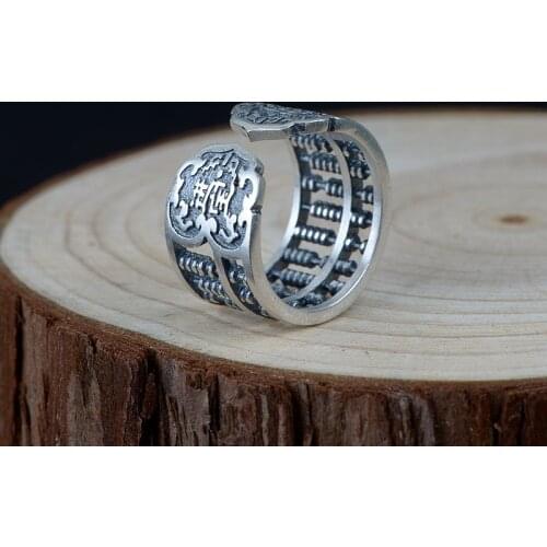 FNJ 990 Silver Abacus Ring Original S990 Sterling Silver Rings for Women Jewelry Open Adjustable USA Size Lucky Good Luck
