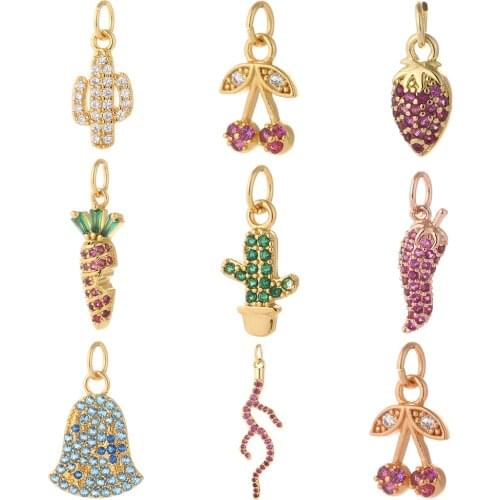 Fruit Charms for Jewelry Making Raspberry Cherry Designer Jewelry Charms for Diy Earrings Necklace Bracelet Charm Copper