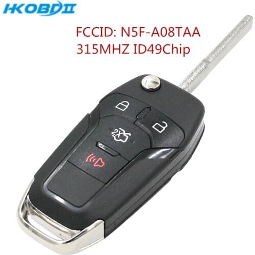 HKOBDII Flip Remote Key Keyless Entry Fob 315MHz with 49 chip Hitag Pro for Ford Fusion 2013-2015 FCC ID: N5F-A08TAA HU101