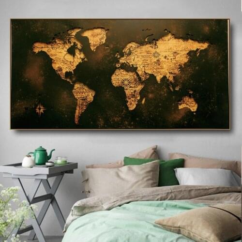 World Map Retro Poster and Prints mural Canvas Painting Pattern Picture Wall Art Decor for Living Room Artwork Study Home Decor