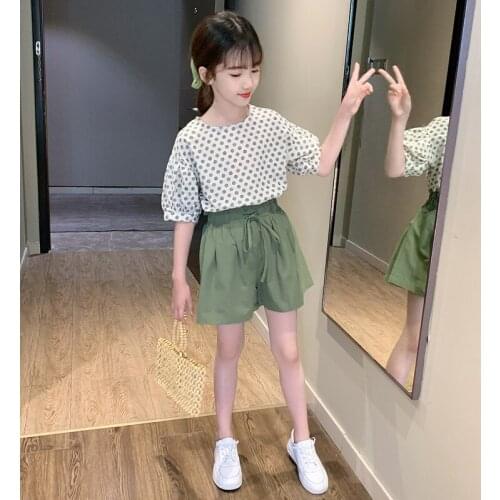 2021 Summer Girls' Childrens Clothing Set Polka Dot Short Sleeve 2-piece Set Childrens Clothing Girls 6 8 10 Years Old