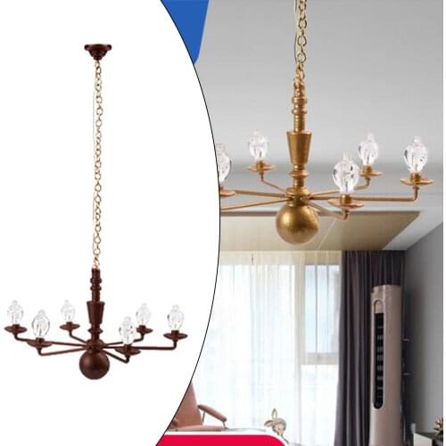 1:87 HO Scale Metal Ceiling Pendant Light 6 Lights Dollhouse Furniture Vintage Miniature Chandelier Lamps DIY Architecture Model