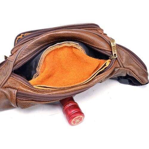 EASYANT Men Leather Retro Waist Bag Fashion Fanny Pack Belt Cellphone Purse for Male Travel Pouch